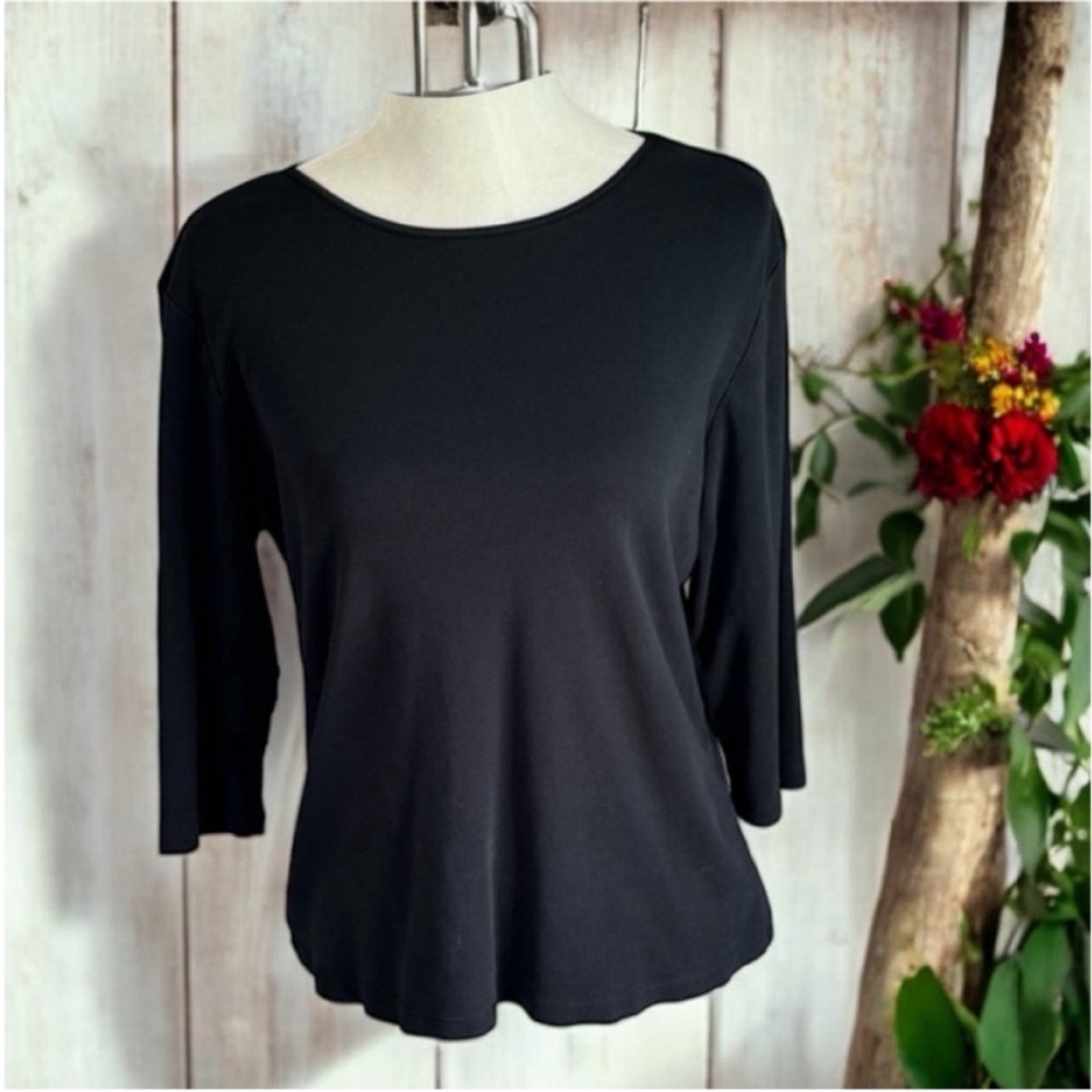 Christopher & Banks Black 3/4 Sleeve Loose Fit Top